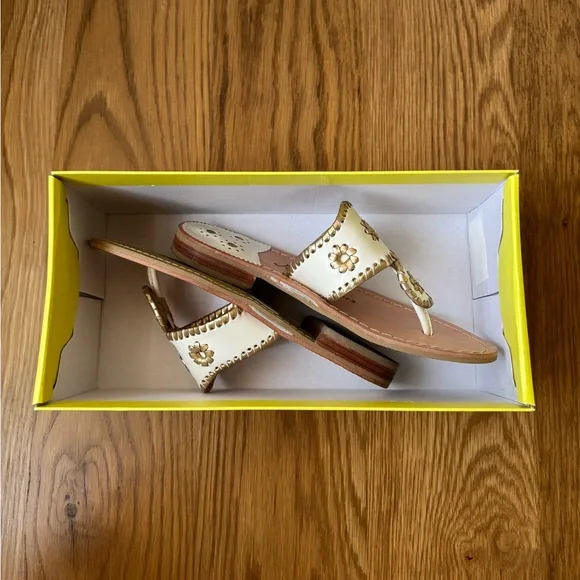 Jack Rogers Nantucket White & Gold Leather Sandal, Women's 5 - NWT/NWB - Picture 10 of 12